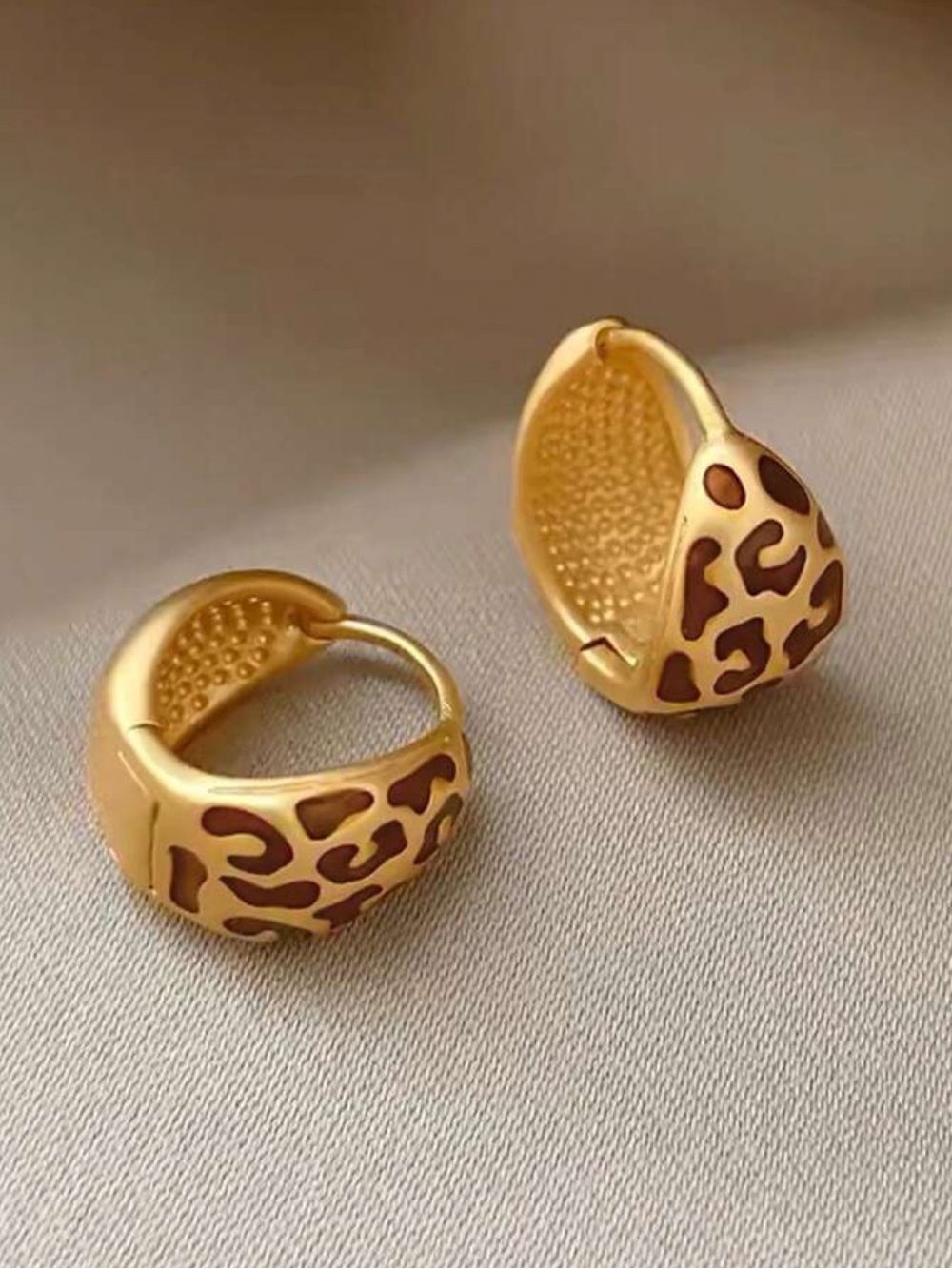 Gold Leopard-Accent Huggie Hoop Earrings